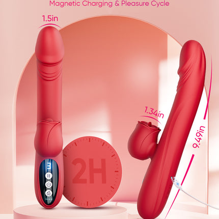 SIKXTOA 7 Tongue Licking & Heating & Thrusting & Vibration Rose Thrusting G Spot Vibrator Sex Toy