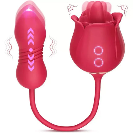 Rose Toy Vibrator for Woman – 3 in 1 Clitoral Stimulator Tongue Licking Thrusting