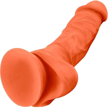 NEO ELITE 7.5 INCH DUAL DENSITY REALISTIC SILICONE DILDO WITH BALLS BY BLUSH - NEON ORANGE