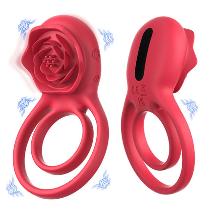 Clit Stimulator & Vibrating Penis Ring Rose Toy for Couples