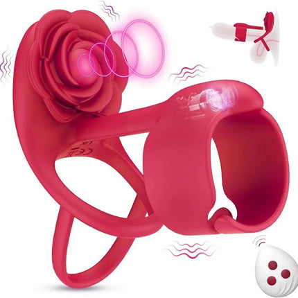 Vibration Cock Ring with Clit Stimulator Rose Toy For Couples