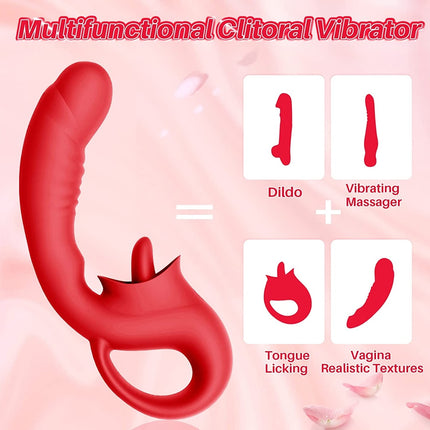 2 in 1Nipple Clitoral Stimulator Clitoral 10 Licking & Vibrating G Spot Vibrator Rechargeable Strapless Strap-On Realistic Dildo Vibrator