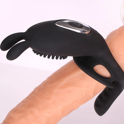 Remote Control 9 Frequency Vibrating Cock Ring Rabbit Ear Penis Ring