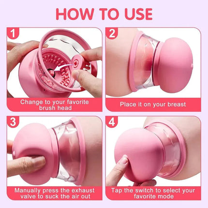 3 Brush Heads 10 Powerful Rotation Modes Manual Sucking Nipple Vibrator