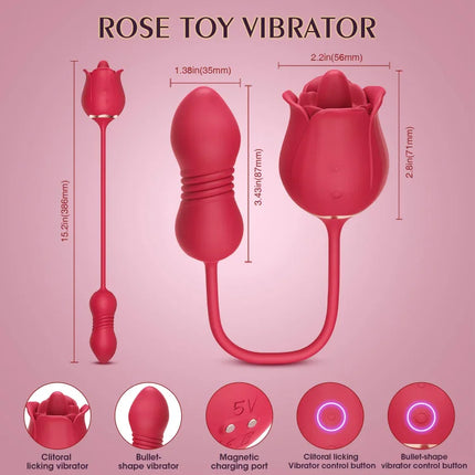 Rose Toy Vibrator for Woman – 3 in 1 Clitoral Stimulator Tongue Licking Thrusting