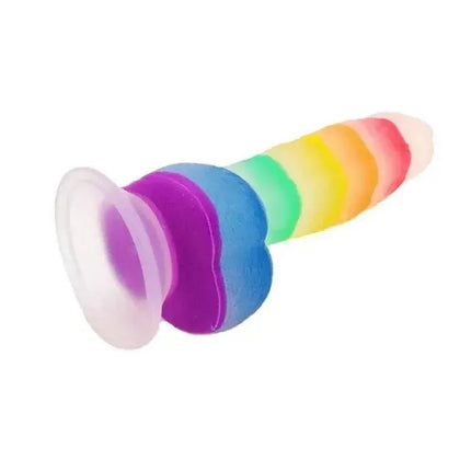 REALISTIC 7 INCH JELLY RAINBOW DILDO WITH SUCTION CUP AND BALLS