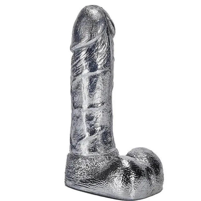 6.8-Inch Alloy Silver Pussy Anus Stimulation Dildo