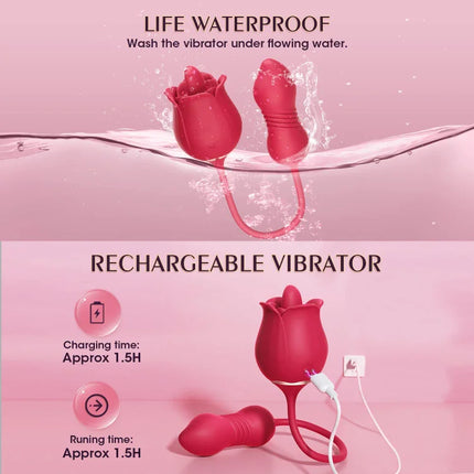 Rose Toy Vibrator for Woman – 3 in 1 Clitoral Stimulator Tongue Licking Thrusting