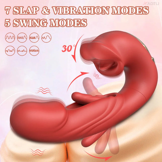 7 Flapping & Vibrating & Licking G Spot Vibrator Tongue Toys Thrusting Dildo for Clitoral Stimulation