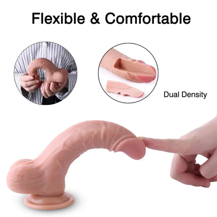 Realistic Ultra-soft Dildo for Beginners with Flared Suction Cup Base for Hands-free Play