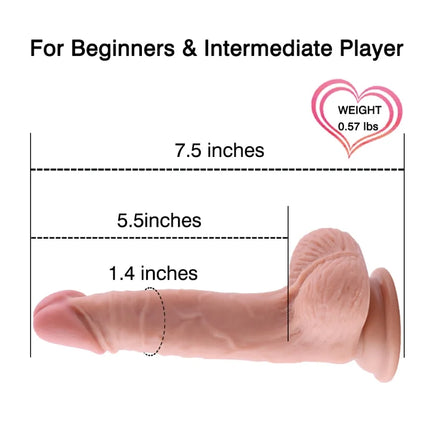 Realistic Ultra-soft Dildo for Beginners with Flared Suction Cup Base for Hands-free Play