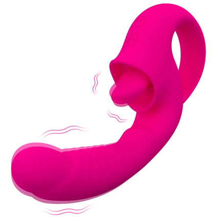 2 in 1Nipple Clitoral Stimulator Clitoral 10 Licking & Vibrating G Spot Vibrator Rechargeable Strapless Strap-On Realistic Dildo Vibrator