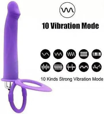 Vibrating Strap On Dildo Dual Penis Double Penetration Dong Vibrator Anal Butt Plug Cock Ring Couple Toy 10 Vibration Modes Anal Toys For Women Men Adult Sex Toys Toys (Purple) - SIKXTOA