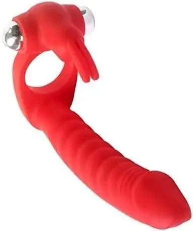 Silicone Butt Plug Dual Penetration Vibrating Double Dildo With Cock Ring Penetrator Men Couple Anal Plug Sex Strapon Enhancer 7 Speed Adult Women Pleasure (Red)