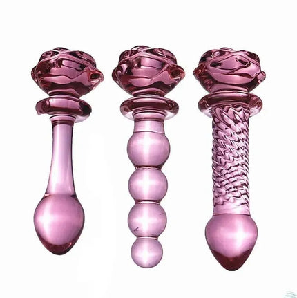 Pink Rose Glass Butt Plug & Dildo