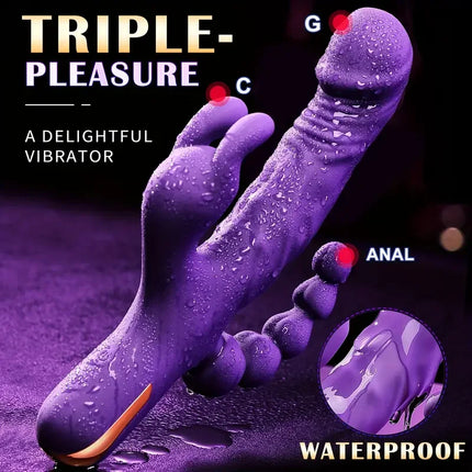 Waterproof Rabbit Vibrator Anal Dildo with 10 Vibrational Patterns Rechargeable Clitoral Stimulator.