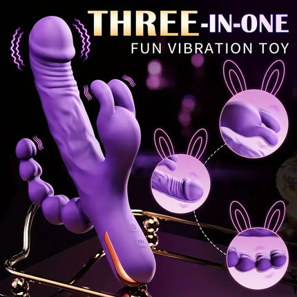 Waterproof Rabbit Vibrator Anal Dildo with 10 Vibrational Patterns Rechargeable Clitoral Stimulator.