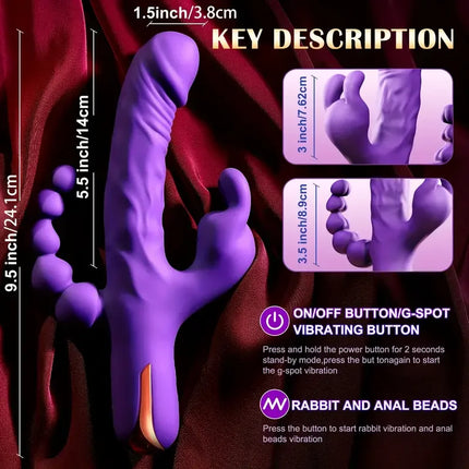 Waterproof Rabbit Vibrator Anal Dildo with 10 Vibrational Patterns Rechargeable Clitoral Stimulator.