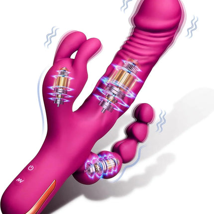 Waterproof Rabbit Vibrator Anal Dildo with 10 Vibrational Patterns Rechargeable Clitoral Stimulator.