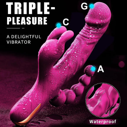 Waterproof Rabbit Vibrator Anal Dildo with 10 Vibrational Patterns Rechargeable Clitoral Stimulator.