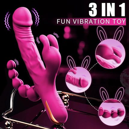 Waterproof Rabbit Vibrator Anal Dildo with 10 Vibrational Patterns Rechargeable Clitoral Stimulator.