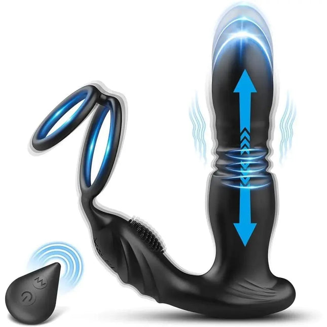 Remote Control Telescopic Prostate Massage Anal Vibrator with a Penis Ring