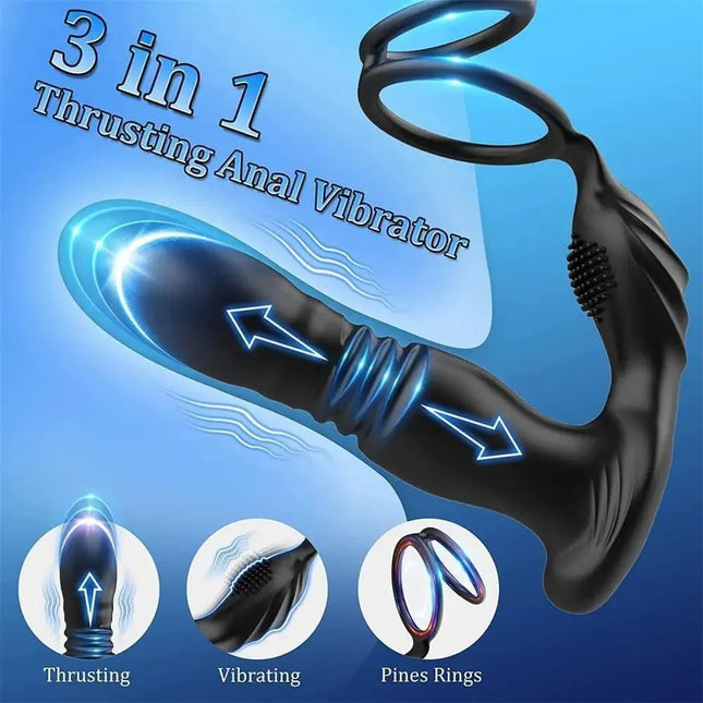 Remote Control Telescopic Prostate Massage Anal Vibrator with a Penis Ring