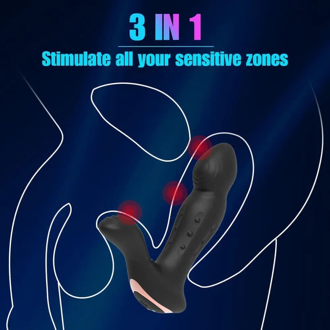 Pleasure 3-in-1 Wiggling Thrusting And Vibrating Remote Control Prostate Massager