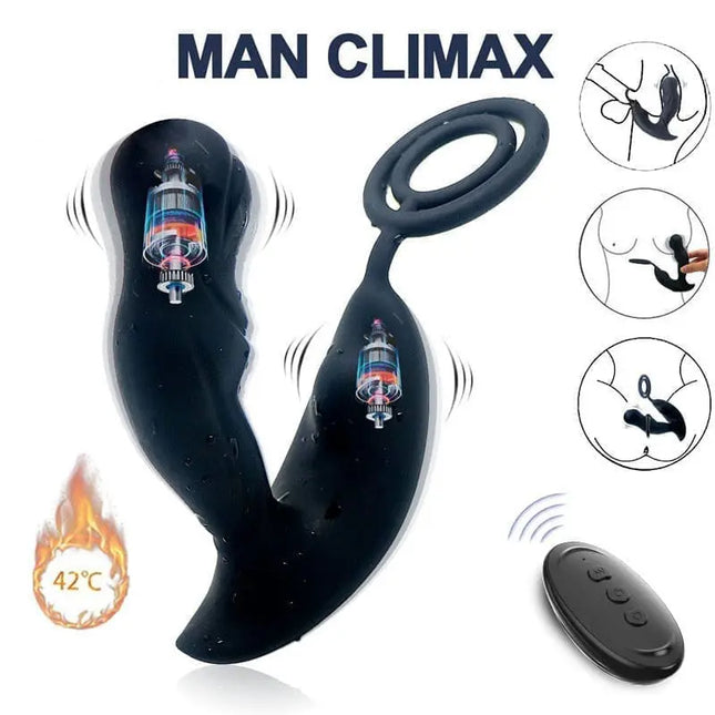 Wireless Remote Control Heating Vibration Prostate Massager With Penis Ring