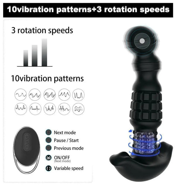 10 Frequency Vibration 3 Mode Rotation Remote Control Grenade Prostate Massager