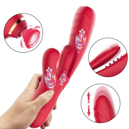 3-in 1 Thrusting & Suction Tongue Vibrator for Clit & G-spot