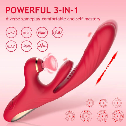 3-in 1 Thrusting & Suction Tongue Vibrator for Clit & G-spot