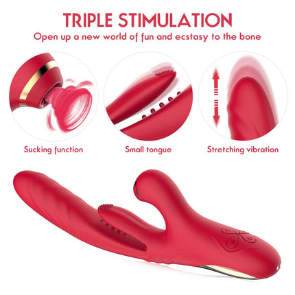 3-in 1 Thrusting & Suction Tongue Vibrator for Clit & G-spot