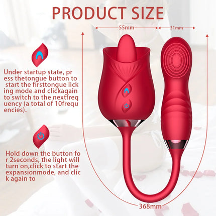 Adult Rose Toy Rose Bud Vibrator with Sex Toy Tongue