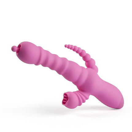 3 in 1 7-Frequency Stretch Three Little Tongues G-spot Stimulator Anal Cunnilingus Vibrator