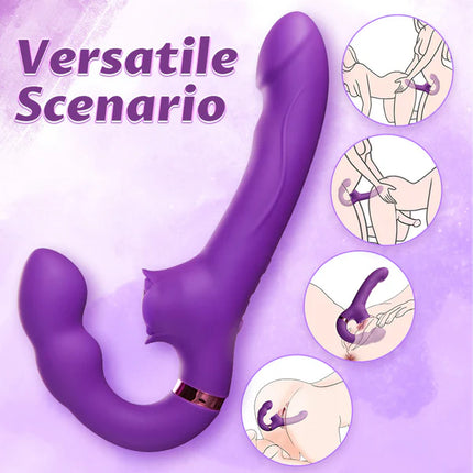 Tapping & Vibrating G-spot Clit Stimulator Strapless Double-ended Dildo