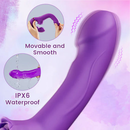 Tapping & Vibrating G-spot Clit Stimulator Strapless Double-ended Dildo