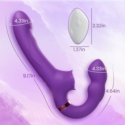 Tapping & Vibrating G-spot Clit Stimulator Strapless Double-ended Dildo