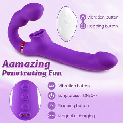 Tapping & Vibrating G-spot Clit Stimulator Strapless Double-ended Dildo