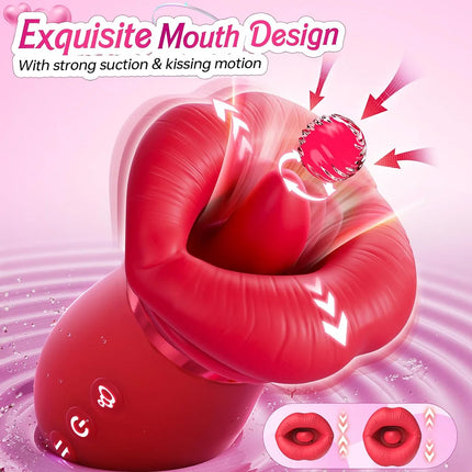 4IN1 Rose Mouth Sucking Vibrator 10 Tongue Licking 3 Auto & 1 Manual Sucking Clit Nipple G Spot Vibrators