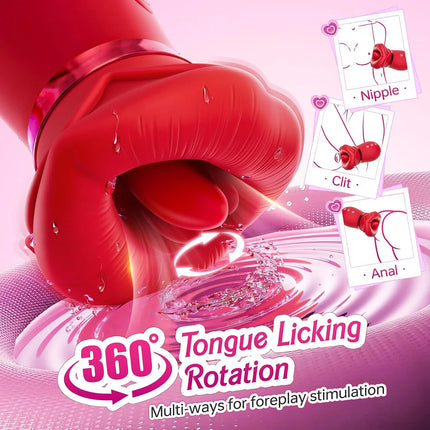 4IN1 Rose Mouth Sucking Vibrator 10 Tongue Licking 3 Auto & 1 Manual Sucking Clit Nipple G Spot Vibrators