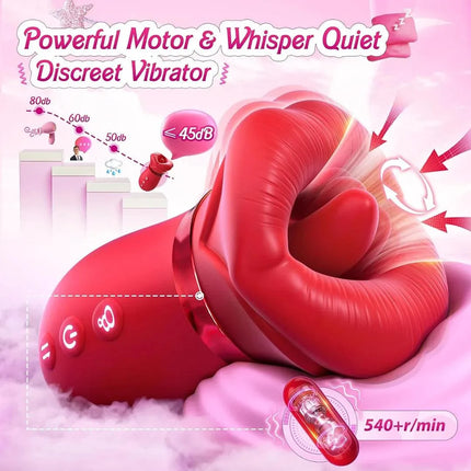 4IN1 Rose Mouth Sucking Vibrator 10 Tongue Licking 3 Auto & 1 Manual Sucking Clit Nipple G Spot Vibrators