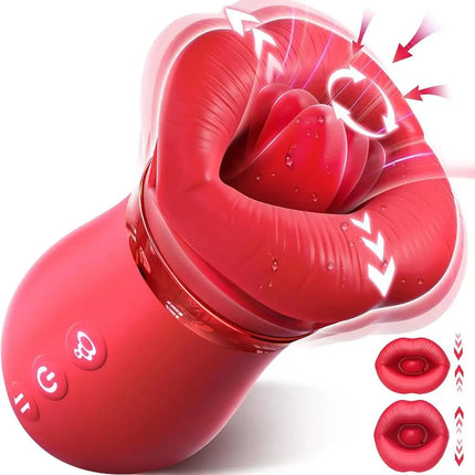 4IN1 Rose Mouth Sucking Vibrator 10 Tongue Licking 3 Auto & 1 Manual Sucking Clit Nipple G Spot Vibrators