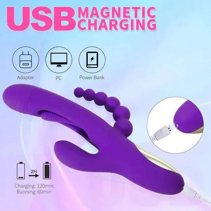 Rabbit Tapping G-spot Vibrator with Anal Beads