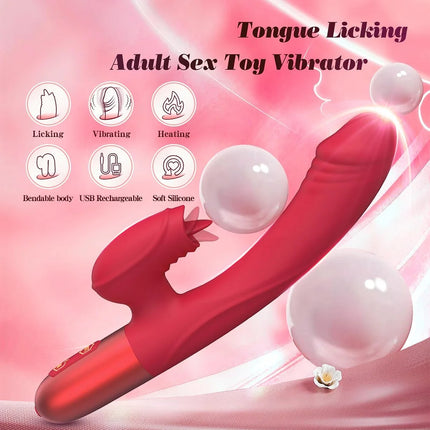 10 Licking & Powerful Vibration Heating Rabbit Vibrator G Spot Vibrators Dildo Clitoral Stimulator