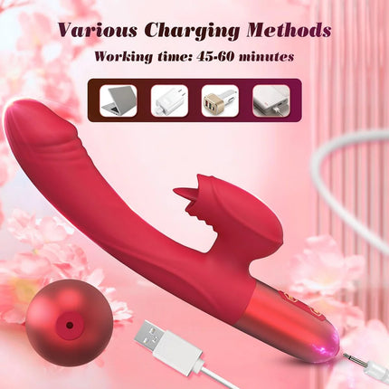 10 Licking & Powerful Vibration Heating Rabbit Vibrator G Spot Vibrators Dildo Clitoral Stimulator