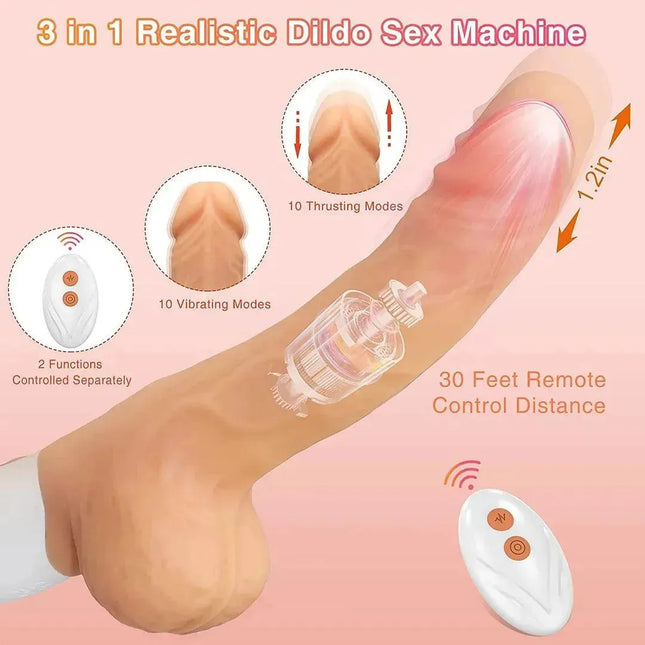 10 Vibrating & Thrusting Remote Control Realistic Dildo Sex Machine