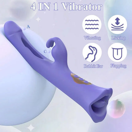 4 IN 1 Licking Vibrating Flapping Clit Nipple Anal Stimulation Rabbit Stimulator