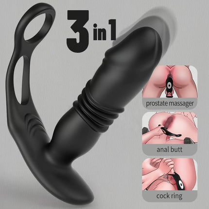 3 -Thrusting & 12 -Vibrating Cock Rings Prostate Massager