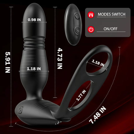 Low Noise 10 Thrusting Vibrating Double Cock Rings Silicone Prostate Massager